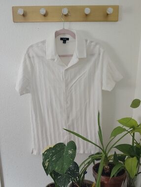 REISS Textured Knit Camp Collar Shirt White 100% Cotton Mens M